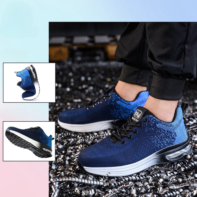 Gaisa spilveni Darba drošības apavi vīriešiem Sievietēm Elpojošas darba kedas Tērauda purngalu apavi Pret caurduršanu Drošības aizsargapavi