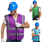 Suure nähtavusega helkurvest kaitsevest meestele vest Hi Vis Multi taskud Tööriided Võrgust töövest Lilla