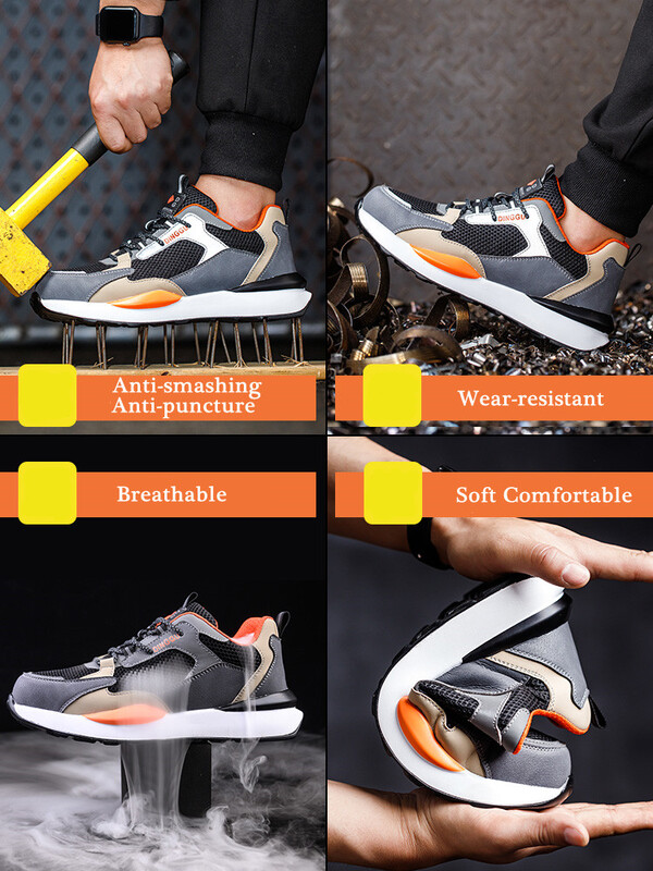 WOUDHONY Pantofi de siguranță pentru bărbați Pantofi de muncă ușori, respirabili, Cizme de siguranță indestructibile, anti-zdrobire, cu vârf de oțel