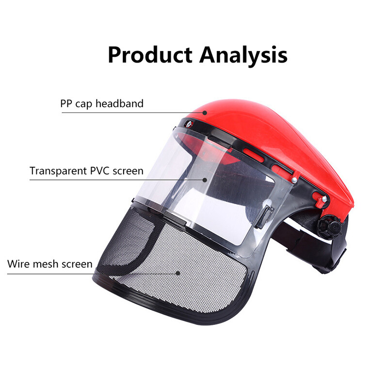 Защитна PVC защитна маска, монтирана на главата, против пръскане на трева, маска против прах за рязане на шапки, избягвайте маска за защита на екрана на лицето