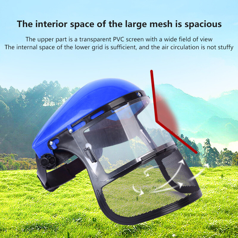Защитна PVC защитна маска, монтирана на главата, против пръскане на трева, маска против прах за рязане на шапки, избягвайте маска за защита на екрана на лицето