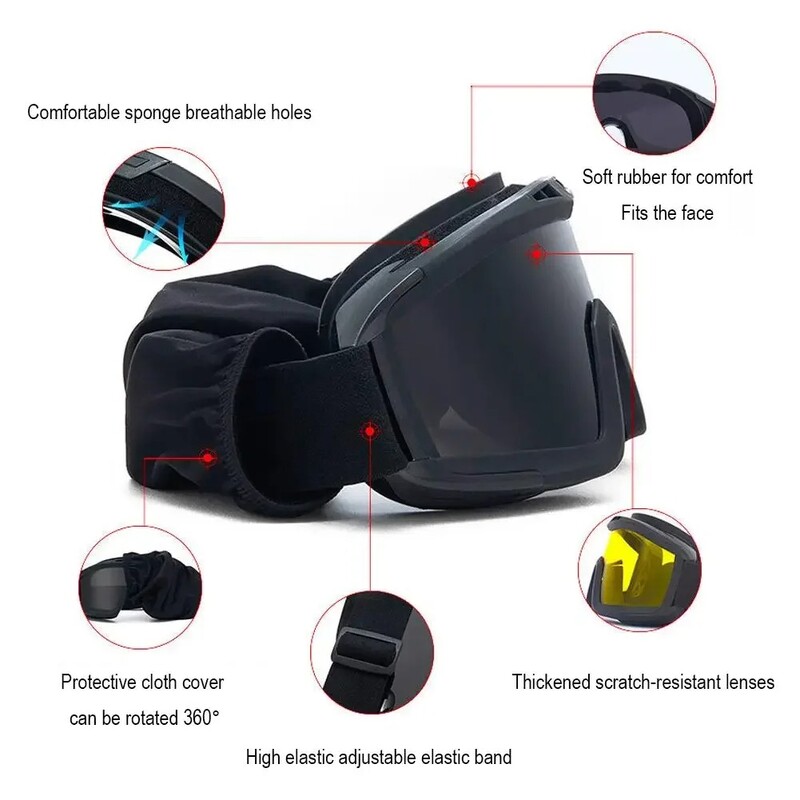 Тактически очила 3 лещи Ветроустойчиви Прахоустойчиви Очила за стрелба Мотокрос Мотоциклет Очила за планинарство Безопасна защита CS Очила за игри