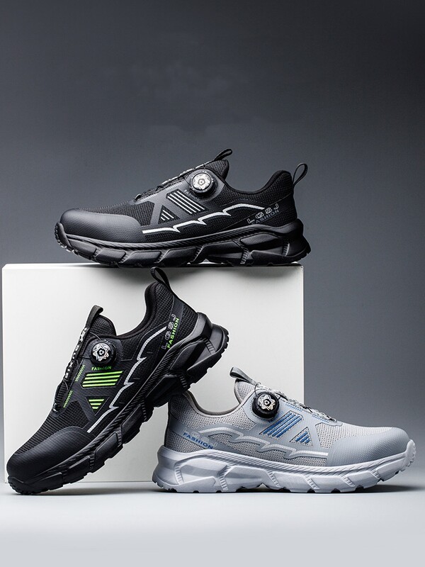 WOUDHONY Pantofi de siguranță cu buton rotativ pentru bărbați, pantofi de lucru cu vârf de oțel, ușoare, anti-spărtură, anti-punctură, pantofi de protecție de protecție