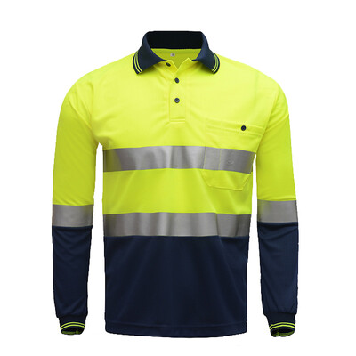 Vyriški polo marškinėliai „Hi Vis“ gerai matomi atspindintys ilgomis rankovėmis darbo aprangos marškinėliai Dviejų atspalvių vyriški marškinėliai