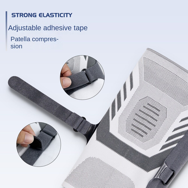 Sport põlvekaitsmete kompressioonjala varrukas – põlvetugid külgmiste stabilisaatorite ja põlvekedra kõõluse rihmaga põlvevalu, meniski rebenemise korral