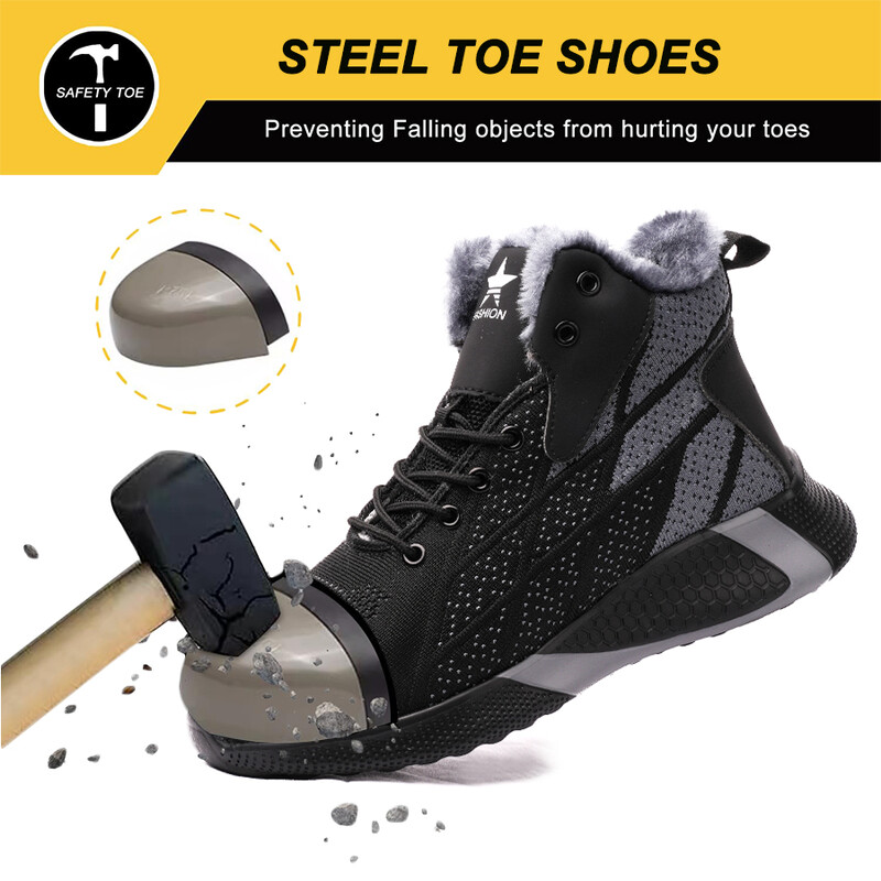Talvised kaitsejalatsid Meeste soojad turvajalatsid Mugavad purunemisvastased torkevastased tööjalatsid Terasest varbaga Meeste töösaapad
