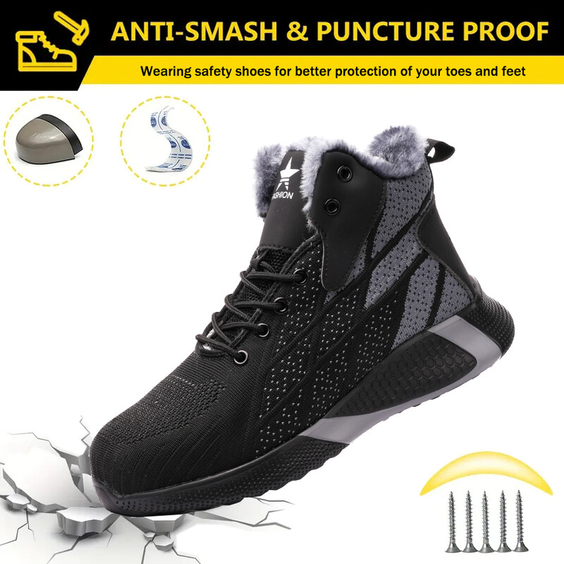 Talvised kaitsejalatsid Meeste soojad turvajalatsid Mugavad purunemisvastased torkevastased tööjalatsid Terasest varbaga Meeste töösaapad