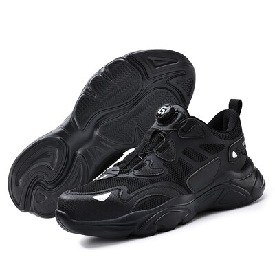 Pantofi de siguranță pentru bărbați, cu vârf de oțel, buton rotativ, anti zdrobire, anti-punctură, ultra ușoare, respirabili, durabili, pantofi de lucru în aer liber