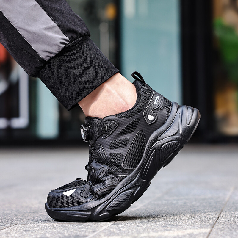 Pantofi de siguranță pentru bărbați, cu vârf de oțel, buton rotativ, anti zdrobire, anti-punctură, ultra ușoare, respirabili, durabili, pantofi de lucru în aer liber