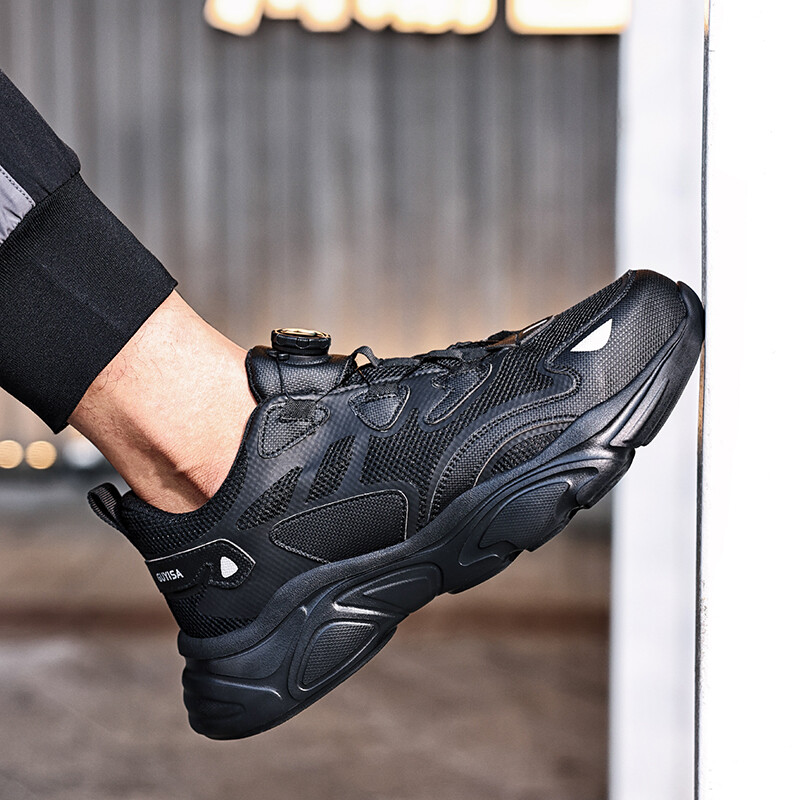 Pantofi de siguranță pentru bărbați, cu vârf de oțel, buton rotativ, anti zdrobire, anti-punctură, ultra ușoare, respirabili, durabili, pantofi de lucru în aer liber