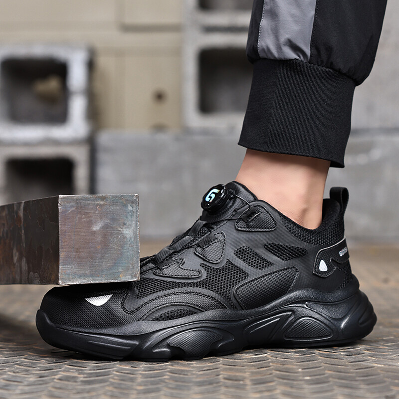 Pantofi de siguranță pentru bărbați, cu vârf de oțel, buton rotativ, anti zdrobire, anti-punctură, ultra ușoare, respirabili, durabili, pantofi de lucru în aer liber