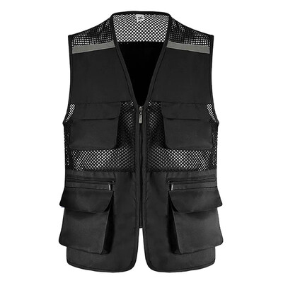 Reflektirajući radni prsluk s džepovima i patentnim zatvaračem Prozračni mrežasti prsluk Muški za građevinarstvo Ribarski prsluk s reflektorima