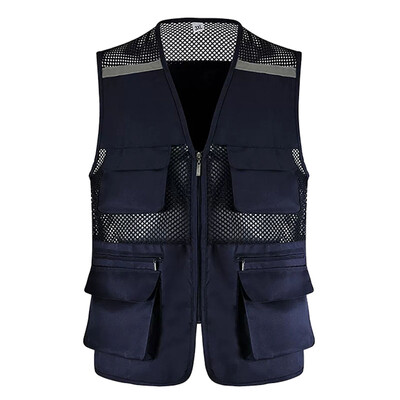 Reflektirajući radni prsluk s džepovima i patentnim zatvaračem Prozračni mrežasti prsluk Muški za građevinarstvo Ribarski prsluk s reflektorima