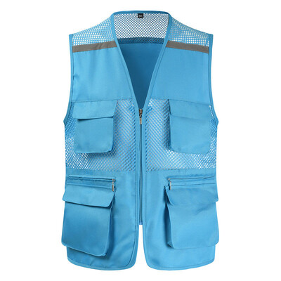 Reflektirajući radni prsluk s džepovima i patentnim zatvaračem Prozračni mrežasti prsluk Muški za građevinarstvo Ribarski prsluk s reflektorima