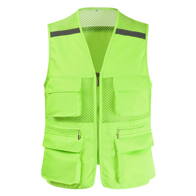 Reflektirajući radni prsluk s džepovima i patentnim zatvaračem Prozračni mrežasti prsluk Muški za građevinarstvo Ribarski prsluk s reflektorima