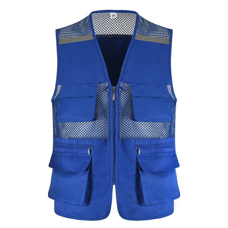Reflektirajući radni prsluk s džepovima i patentnim zatvaračem Prozračni mrežasti prsluk Muški za građevinarstvo Ribarski prsluk s reflektorima