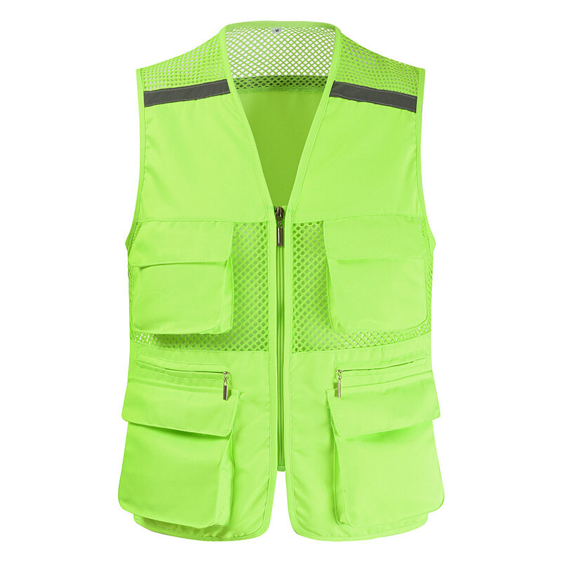 Reflektirajući radni prsluk s džepovima i patentnim zatvaračem Prozračni mrežasti prsluk Muški za građevinarstvo Ribarski prsluk s reflektorima