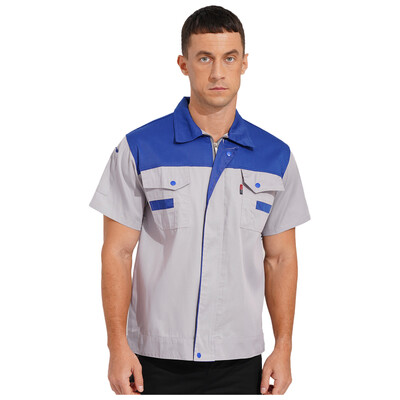 Uniforme de atelier pentru bărbați, bloc de culoare, cu mânecă scurtă, cu fermoar, jachetă de lucru, topuri, costum de mecanic industrial, cu buzunar