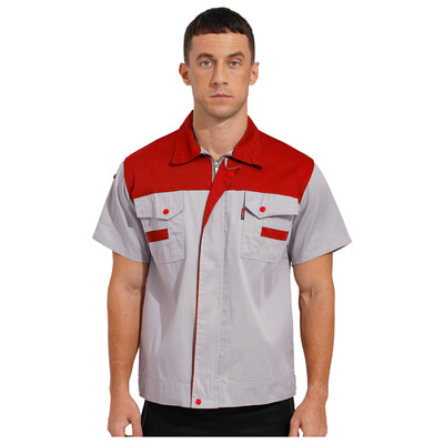 Uniforme de atelier pentru bărbați, bloc de culoare, cu mânecă scurtă, cu fermoar, jachetă de lucru, topuri, costum de mecanic industrial, cu buzunar