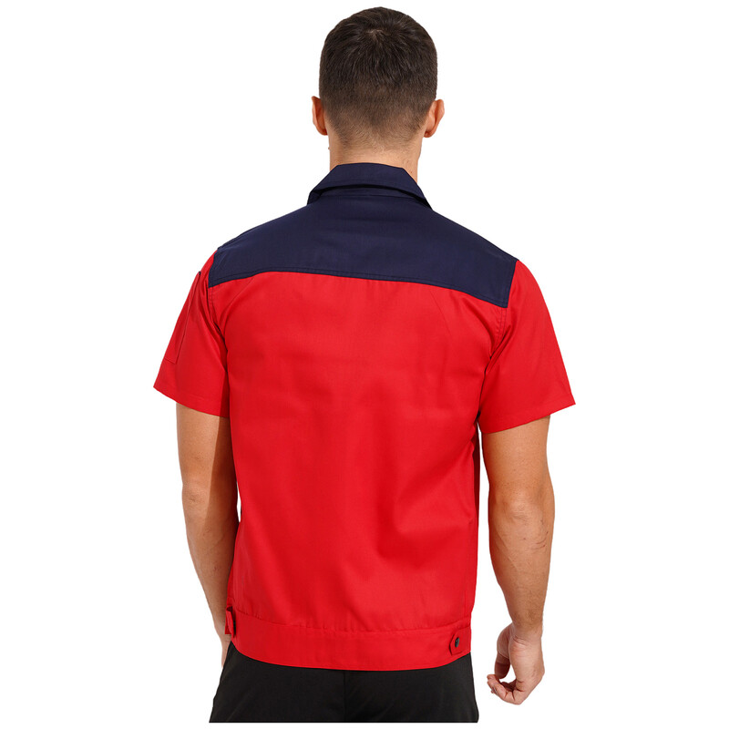 Uniforme de atelier pentru bărbați, bloc de culoare, cu mânecă scurtă, cu fermoar, jachetă de lucru, topuri, costum de mecanic industrial, cu buzunar