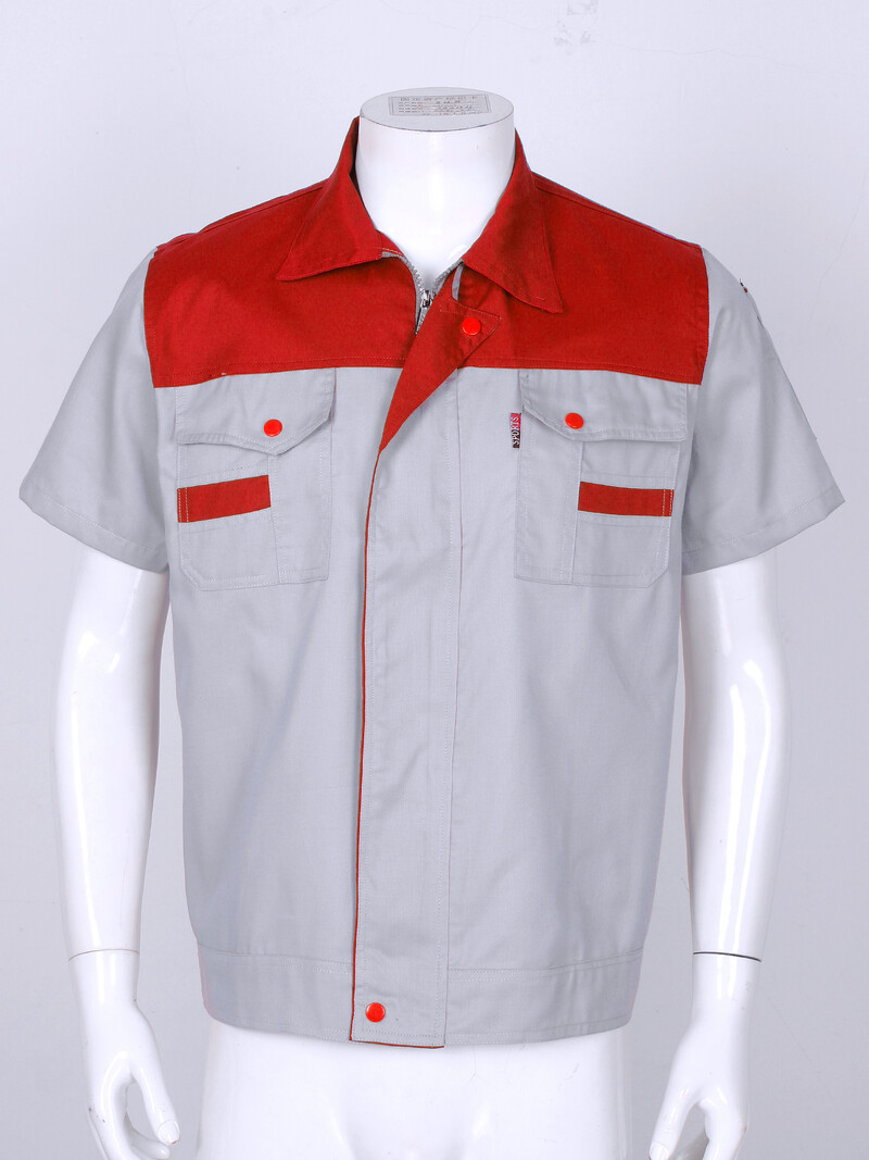 Meeste tööriided Meeste värvi plokk lühikeste varrukatega tõmblukuga tööjope Tehase töötajate vormiriietus mehaaniku kostüüm Töökoja vormiriietus