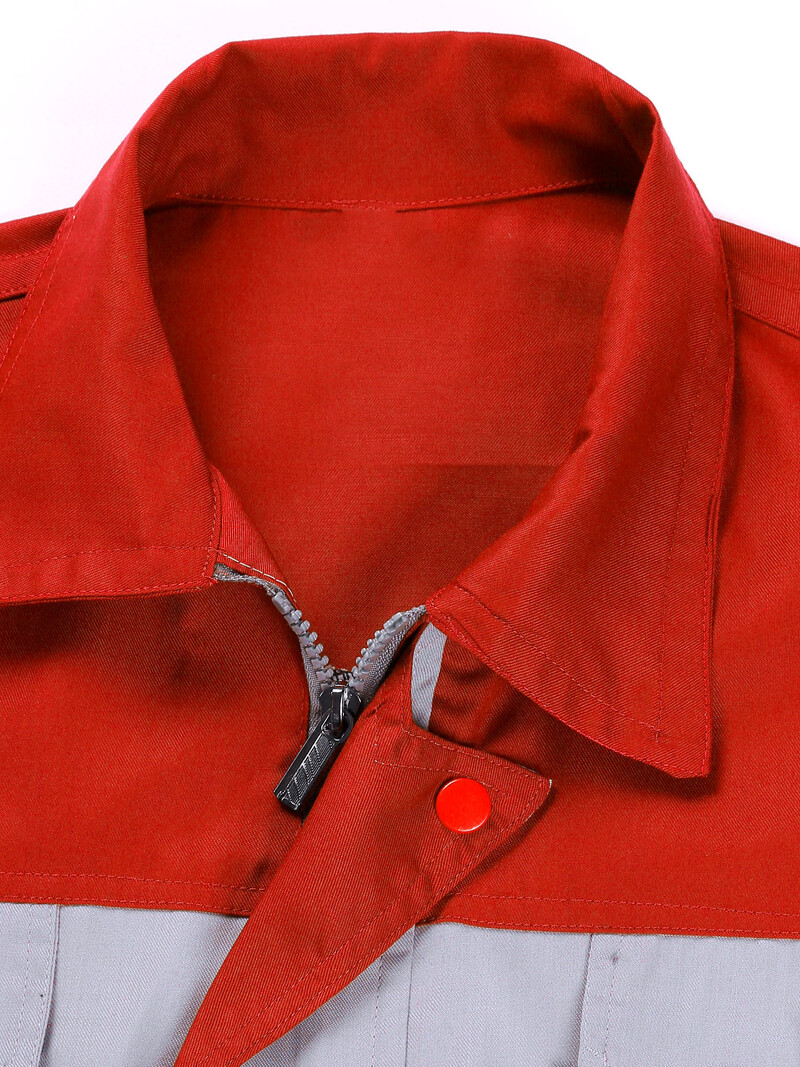 Meeste tööriided Meeste värvi plokk lühikeste varrukatega tõmblukuga tööjope Tehase töötajate vormiriietus mehaaniku kostüüm Töökoja vormiriietus