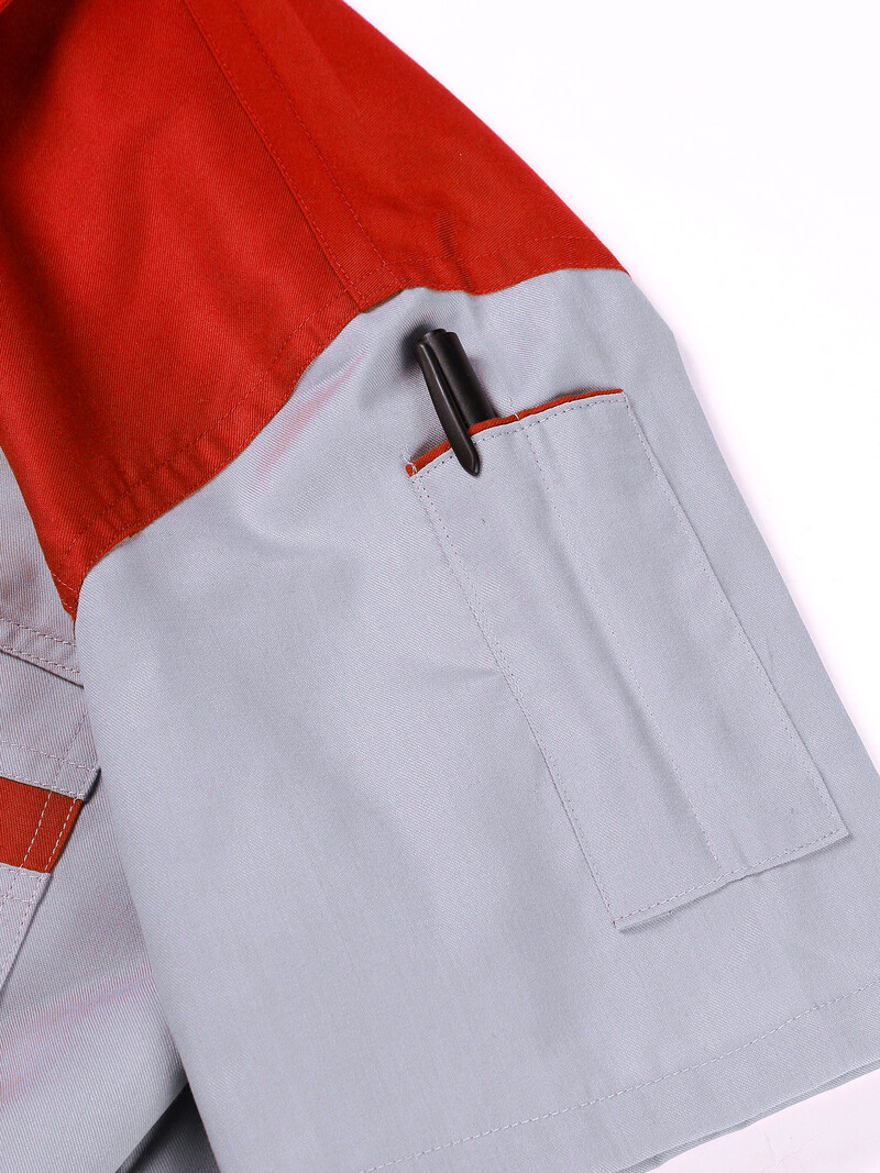 Meeste tööriided Meeste värvi plokk lühikeste varrukatega tõmblukuga tööjope Tehase töötajate vormiriietus mehaaniku kostüüm Töökoja vormiriietus