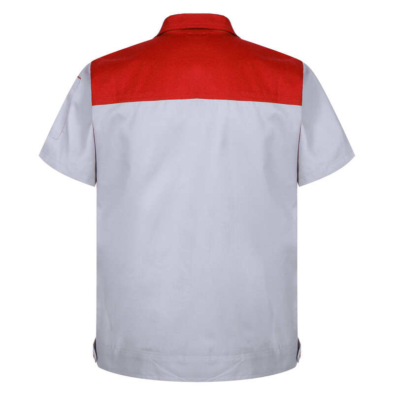 Meeste tööriided Meeste värvi plokk lühikeste varrukatega tõmblukuga tööjope Tehase töötajate vormiriietus mehaaniku kostüüm Töökoja vormiriietus