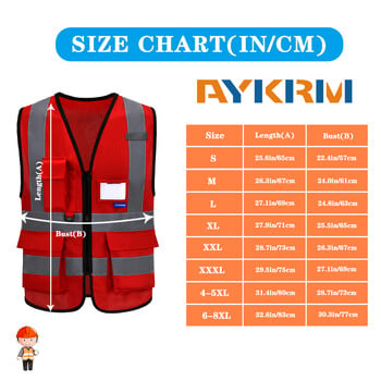 AYKRM 21 Έγχρωμο (XS-8XL) Hi Vis Viz Ανακλαστικό με φερμουάρ υψηλής ορατότητας γιλέκα ασφαλείας Γιλέκα για ρούχα εργασίας