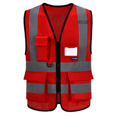 AYKRM 21 Цвят (XS-8XL) Hi Vis Viz Висока видимост Светлоотразителни джобове с цип Защитни жилетки Яке Работно облекло Жилетки