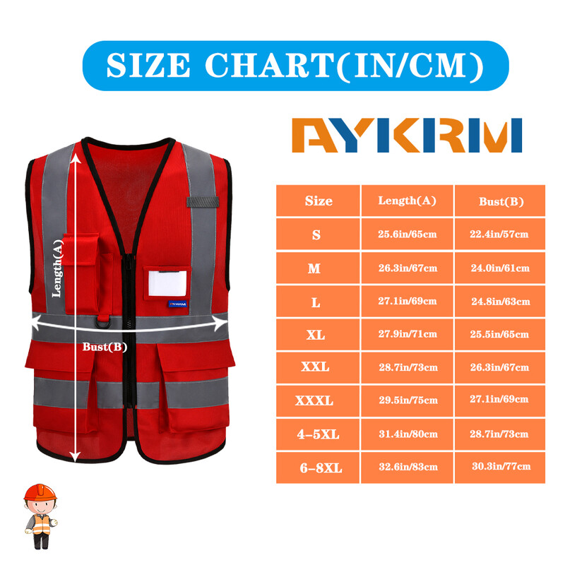 AYKRM 21 Spalva (XS-8XL) Hi Vis Viz Geras matomumas Šviesą atspindinti užtrauktuko kišenė Apsauginė liemenė Striukė Darbo drabužių liemenės