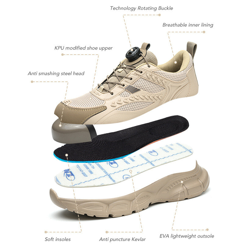 Бутон за въртене Предпазни обувки Мъжки Дамски защитни работни маратонки Неразрушими стоманени пръсти Работни предпазни ботуши Мъжки големи размери 47 48