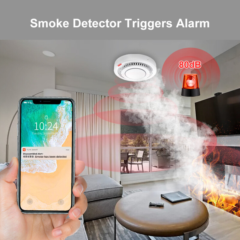 Tuya WiFi Zigbee dūmų detektorius, signalizacijos jutiklis Smart Home Security Priešgaisrinė apsauga Smart Life APP Darbas su Alexa Google Assistant