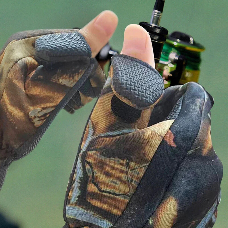 Mănuși calde anti-alunecare, respirabile, Pescuit, Ciclism, Pescuit, Iarnă, pentru bărbați, apă sărată, impermeabilă, cu 3 camuflaj fără degete