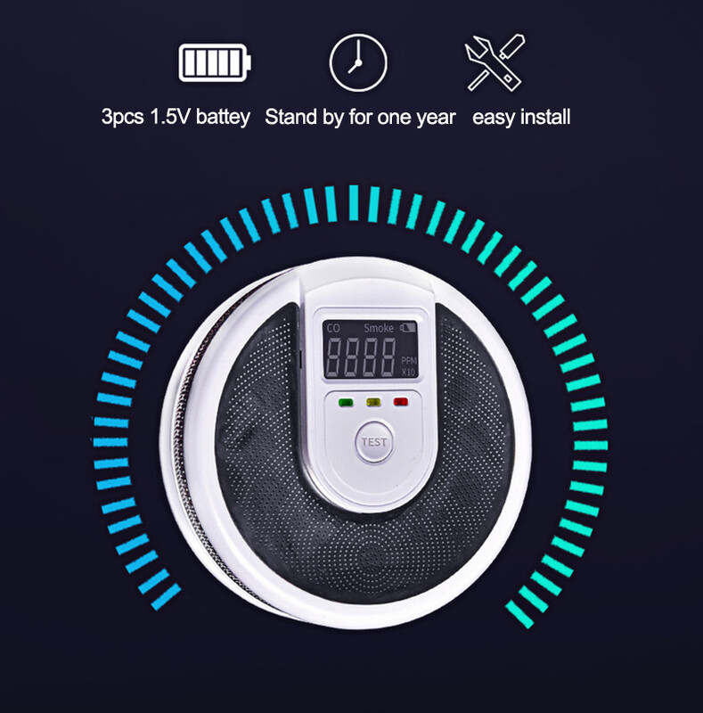 2 vienā Neatkarīgs CO dūmu signalizācijas ugunsdrošības dūmu detektors kompozītmateriāla oglekļa monoksīda sensors mājas biroja skolai
