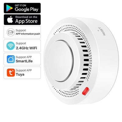 Tuya WiFi детектор за дим Сензор Пожароизвестителна аларма Работи с Smart Life APP Information Push Smart Home Security System