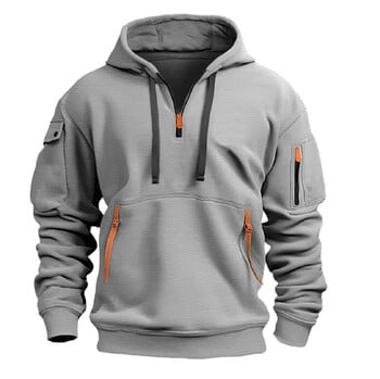 Ανδρικά φούτερ με μισό φερμουάρ Tactical Hoodies Solid Warm Fleece Στρατιωτικά φούτερ με πολλές τσέπες Ανδρικά μπουφάν με κουκούλα χοντρά πολικά εξωτερικού χώρου