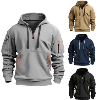 Ανδρικά φούτερ με μισό φερμουάρ Tactical Hoodies Solid Warm Fleece Στρατιωτικά φούτερ με πολλές τσέπες Ανδρικά μπουφάν με κουκούλα χοντρά πολικά εξωτερικού χώρου