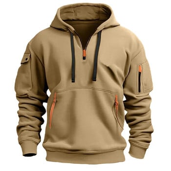 Ανδρικά φούτερ με μισό φερμουάρ Tactical Hoodies Solid Warm Fleece Στρατιωτικά φούτερ με πολλές τσέπες Ανδρικά μπουφάν με κουκούλα χοντρά πολικά εξωτερικού χώρου