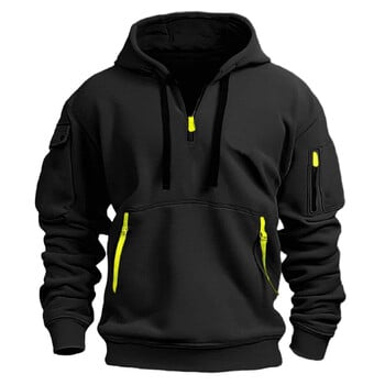 Ανδρικά φούτερ με μισό φερμουάρ Tactical Hoodies Solid Warm Fleece Στρατιωτικά φούτερ με πολλές τσέπες Ανδρικά μπουφάν με κουκούλα χοντρά πολικά εξωτερικού χώρου