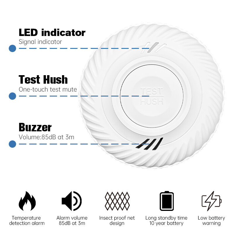„WiFi Tuya“ funkcija aukštos kokybės dūmų detektorius, įmontuotas 10 metų baterijos salono kambarys, virtuvė, parduotuvė, gaisro apžiūros signalizacijos jutiklis