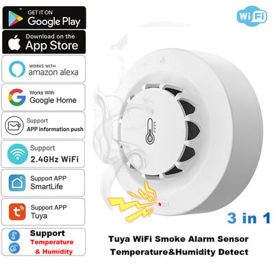 Tuya WiFi alarm za dim Senzor za temperaturu i vlažnost Detektor dima Protupožarni alarm Kombinacija pušnica Vatrogasci