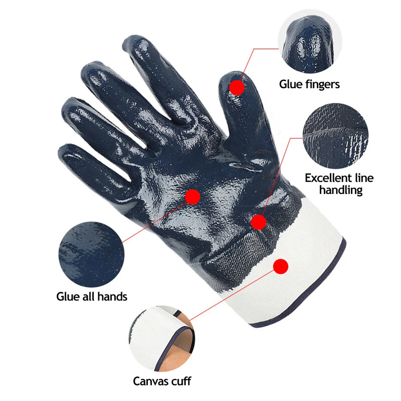 Impregnate cu cauciuc, rezistente la uzură, rezistente la ulei, impermeabile, anti-alunecare, mănuși de protecție pentru mâini întregi din cauciuc nitril