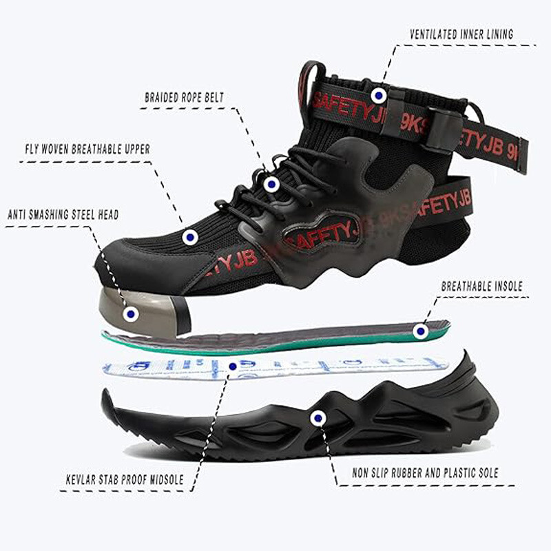 Защитни обувки със стоманени пръсти Мъжки Дамски работни защитни ботуши Леки дишащи удобни маратонки за промишлено строителство Мъжки ботуши