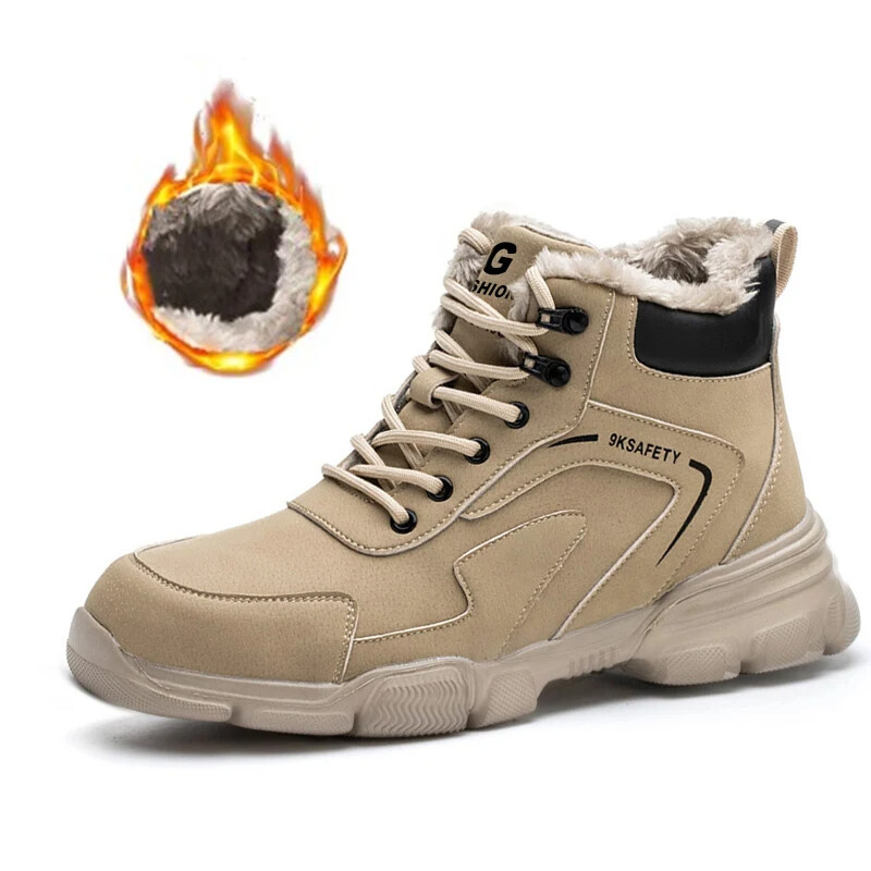 Cizme de iarnă pentru bărbați Cizme de siguranță la locul de muncă Pantofi de protecție de securitate Cizme pentru bărbați Cizme calde de pluș, anti-zdrobire, anti-alunecare, cu vârf de oțel.