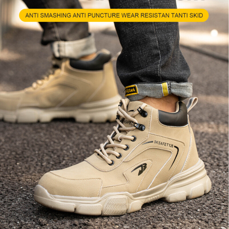 Vyriški aukšti darbo saugos batai Patogūs plieniniai, atsparūs smūgiams ir suvarstomi platforminiai sportbačiai, skirti žygiams lauke