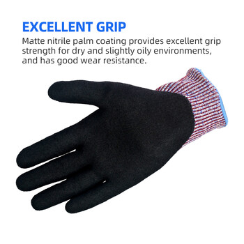 Wonder Grip Level E/A5 Γάντια Εργασίας Ασφαλείας 13-Gauge Thickened Liner & Nitrile Palm Coating Υψηλή αντοχή στην τριβή