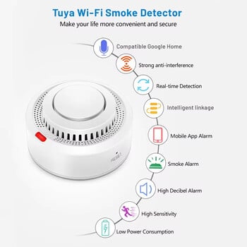 Tuya Smart WiFi Smoke Sensor Fire Protector Ανιχνευτής καπνού 85dB Sound Security System Fireighters Smartlife APP Control