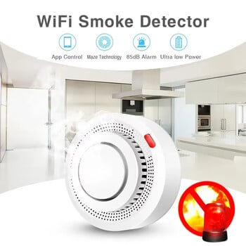 Tuya Smart WiFi Smoke Sensor Fire Protector Ανιχνευτής καπνού 85dB Sound Security System Fireighters Smartlife APP Control