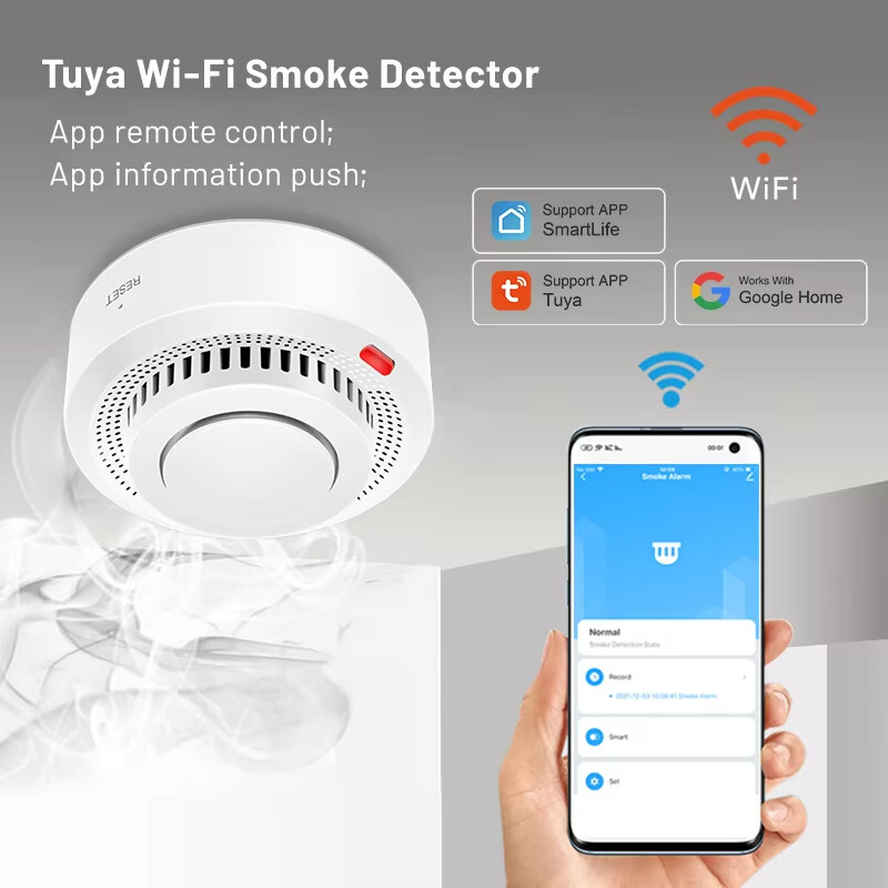 Tuya Smart WiFi dūmų jutiklis priešgaisrinis dūmų detektorius 85dB garso apsaugos sistema ugniagesiai Smartlife APP valdymas